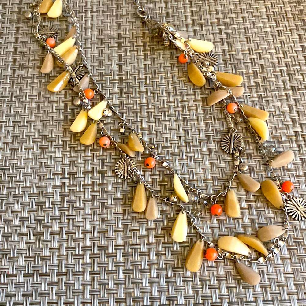Silver coral and beige necklace